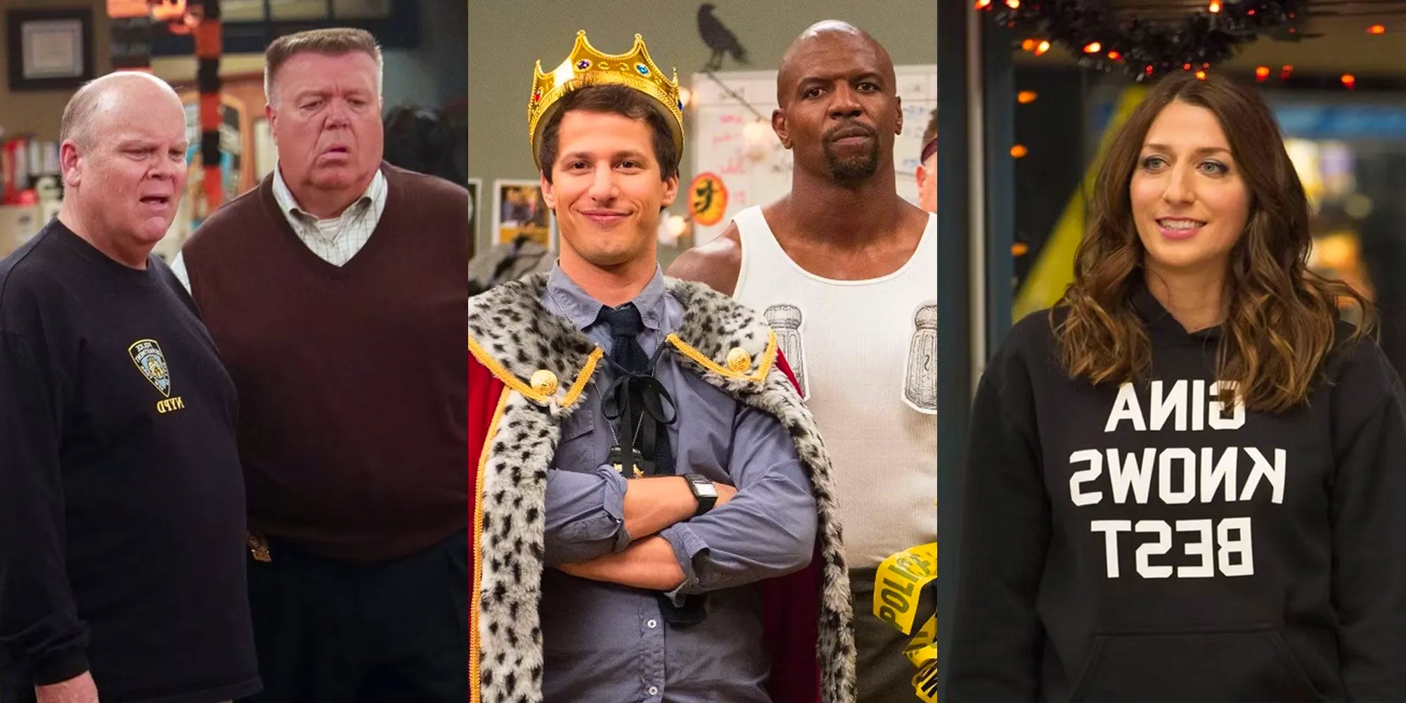 Split image of Gina, Jake, Scully and Hitchcock in Brooklyn Nine-Nine Image