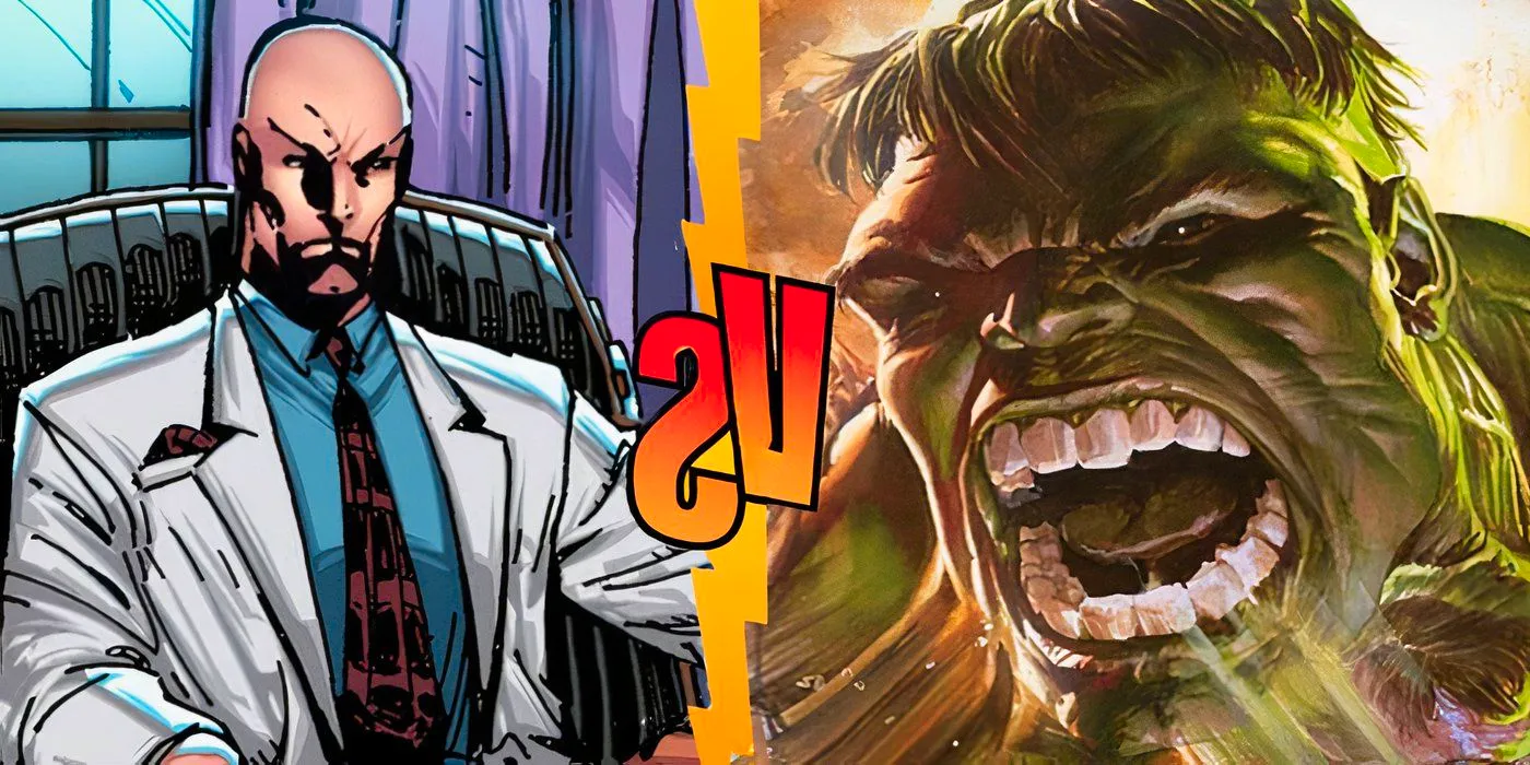 Split image of Hulk and Professor X with a 'VERSUS' graphic between them. Image