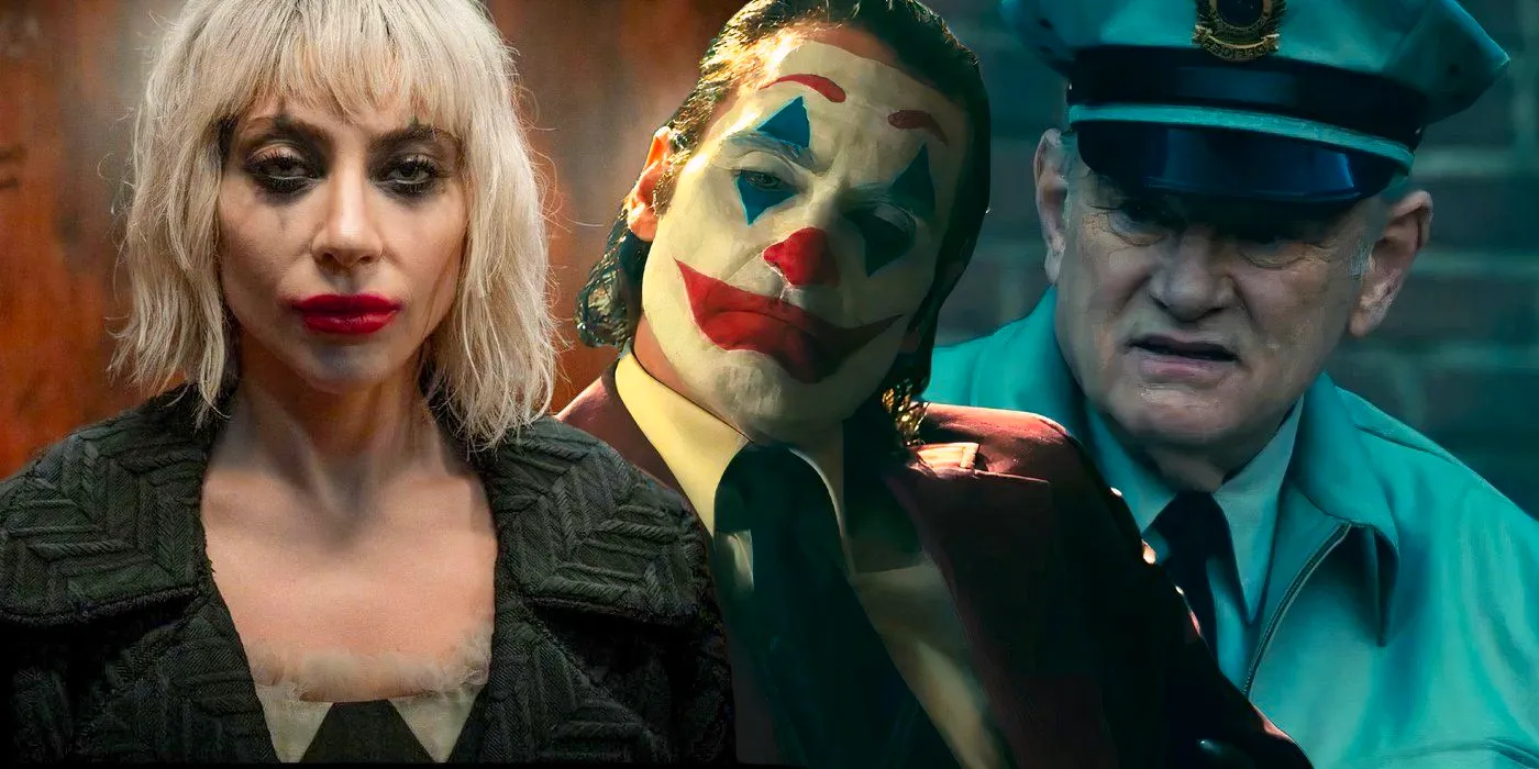 Split image of Jackie, Arthur Fleck, and Lee from Joker Folie a deux Image