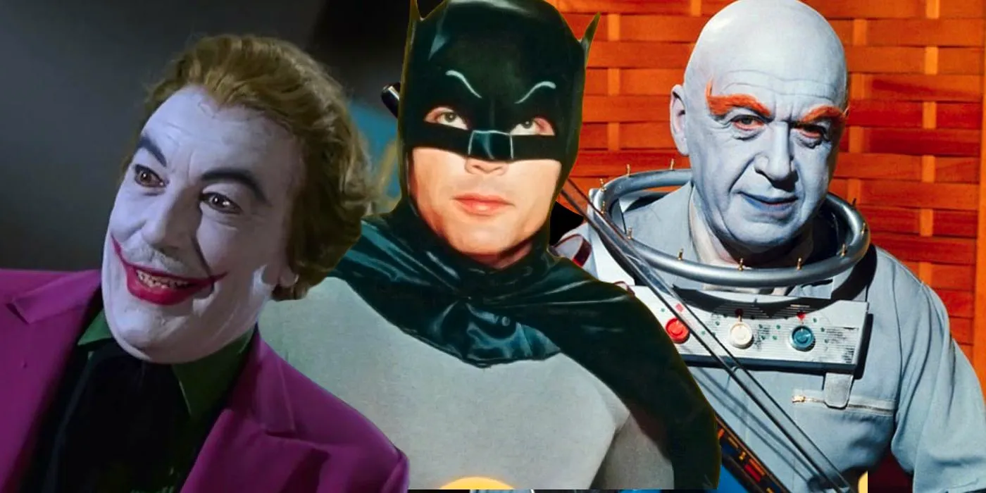 Split image of Mr. Freeze, Batman and Joker from Batman 1966 Image