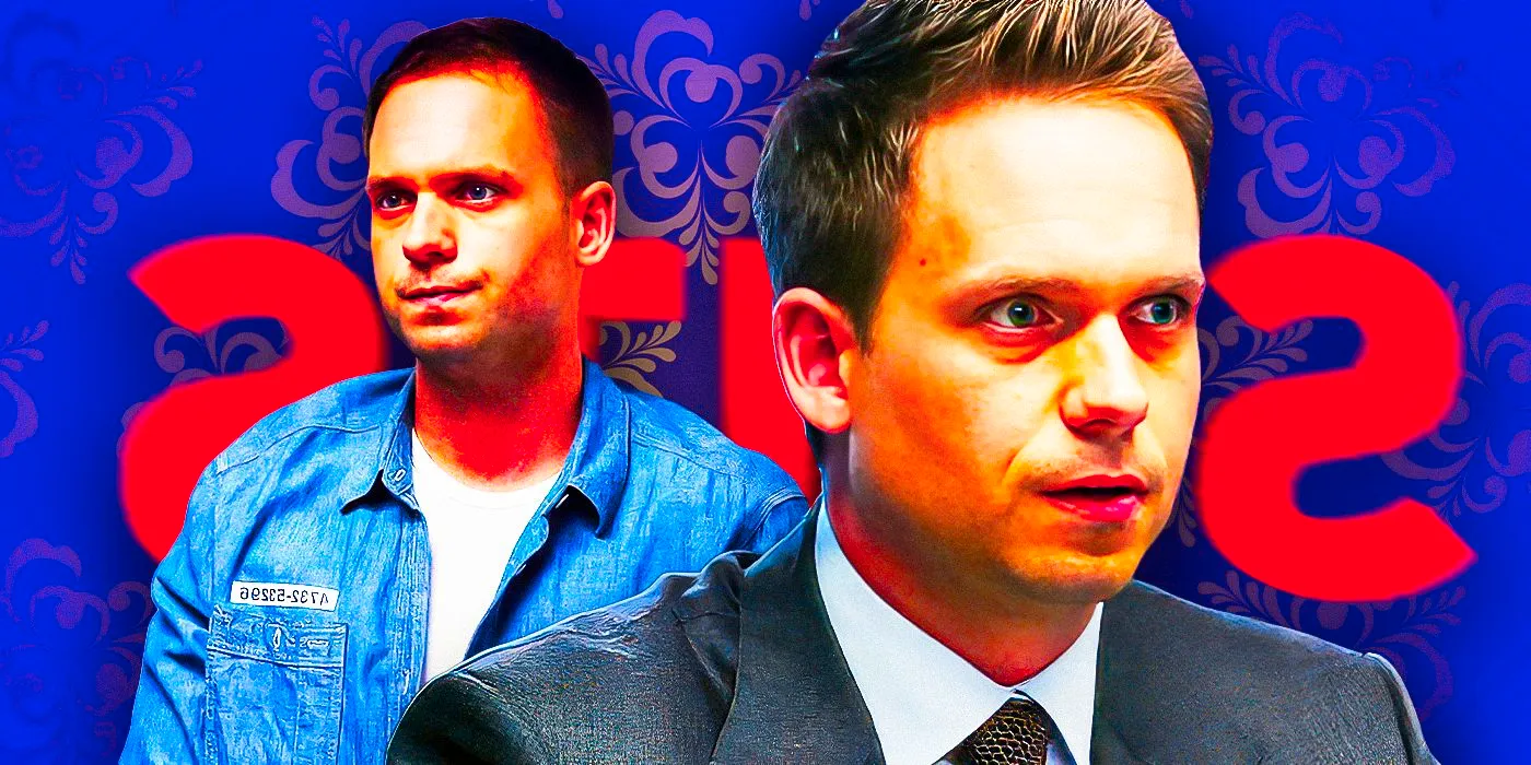 Split image of Patrick J Adams as Mike Ross in Suits Image