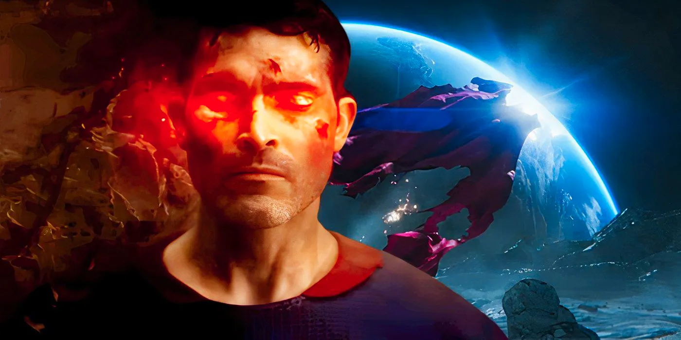 Split image of Superman and his cape in the Superman & Lois season 4 trailer Image