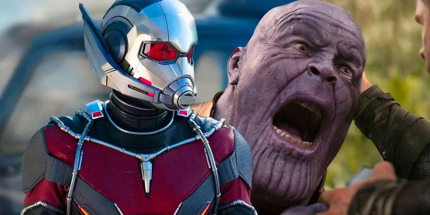 Split image of Thanos being stabbed by Thor and Ant Man in full costume in the MCU Image