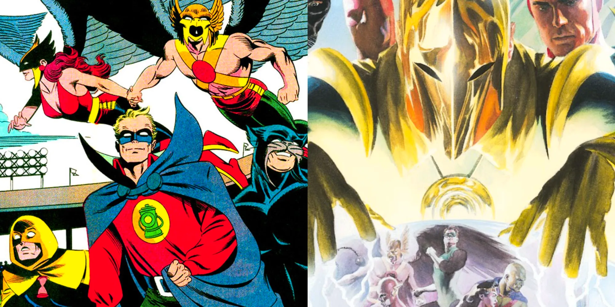 Split image of various Justice Society Of America comics Image