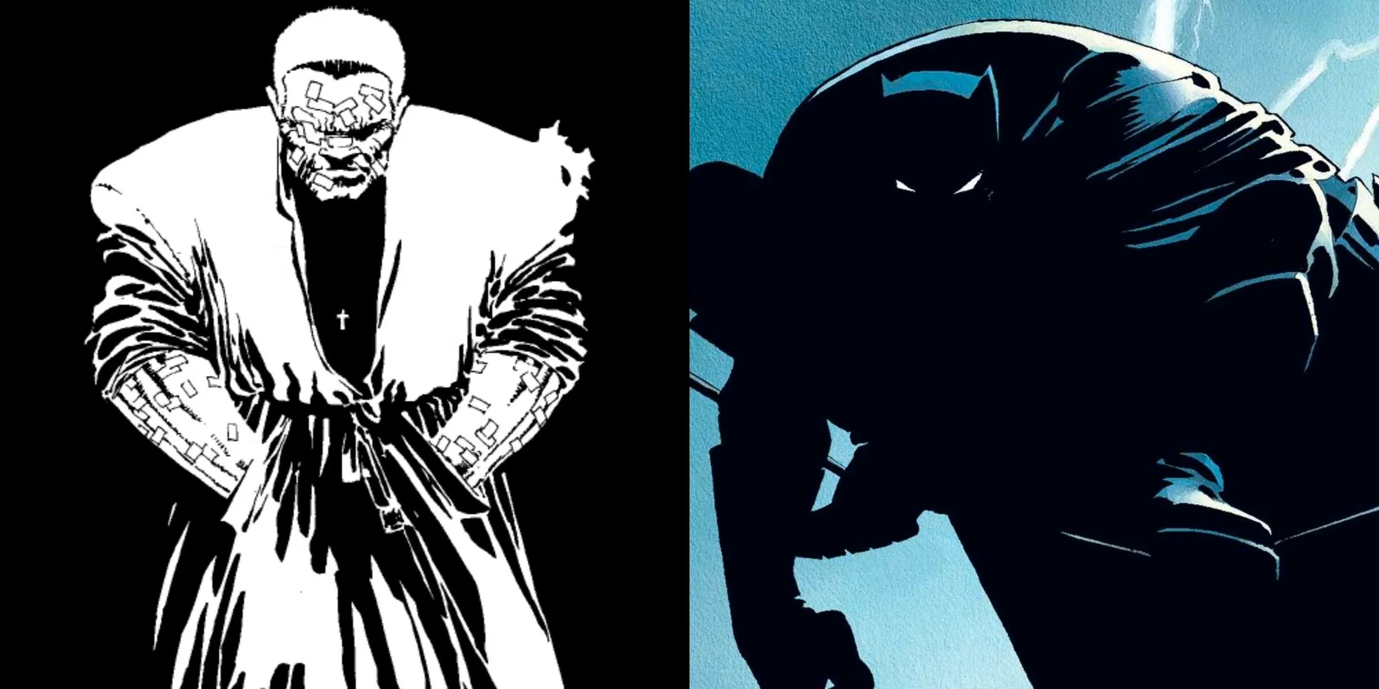 Split image showing Batman in The Dark Knight Returns and Marv in Sin City Image