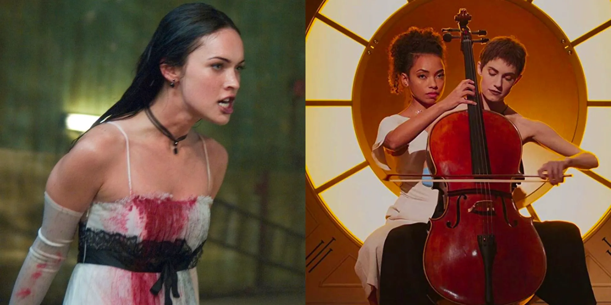 Split image showing scenes from The Perfection and Jennifer's Body Image