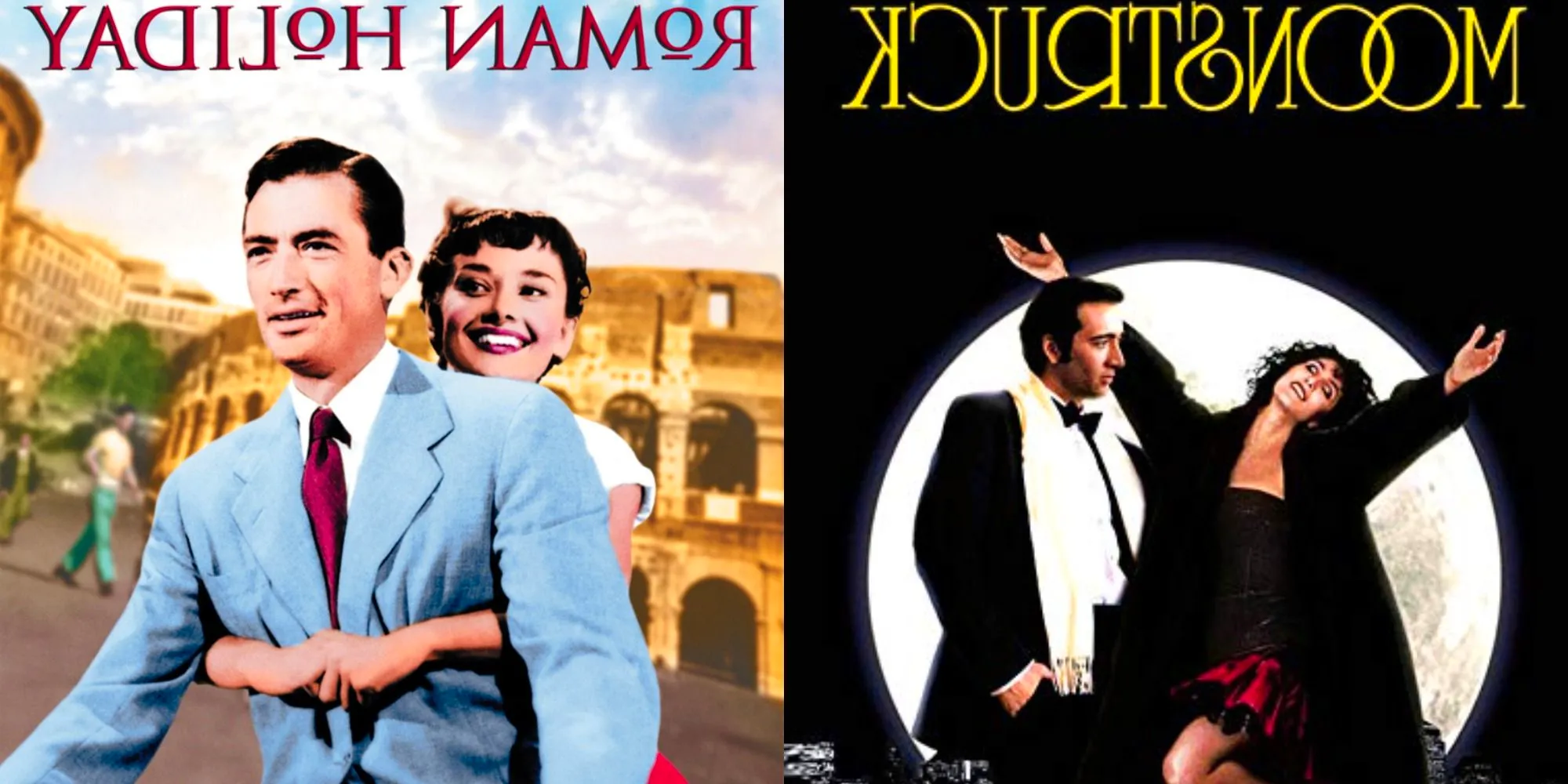 Split image showing the posters for Moonstruck and Roman Holiday Image