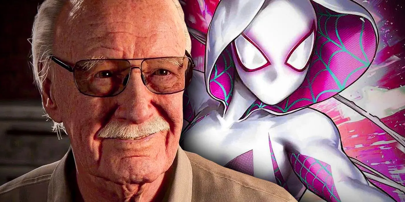 Stan Lee and Gwen Stacy as Ghost Spider in Marvel Comic Art Image