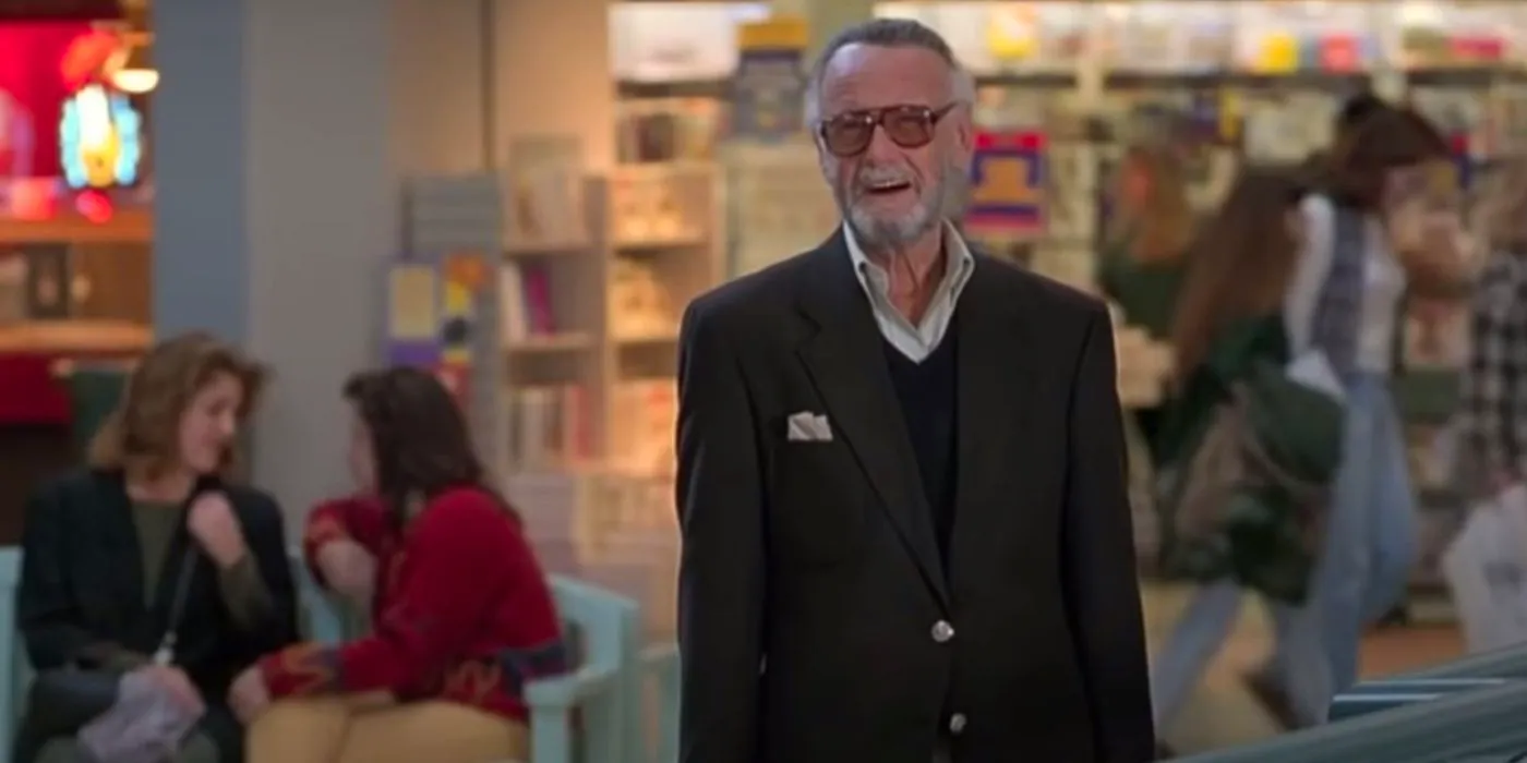 Stan Lee in a mall in Mallrats giving advice to Brodie Image