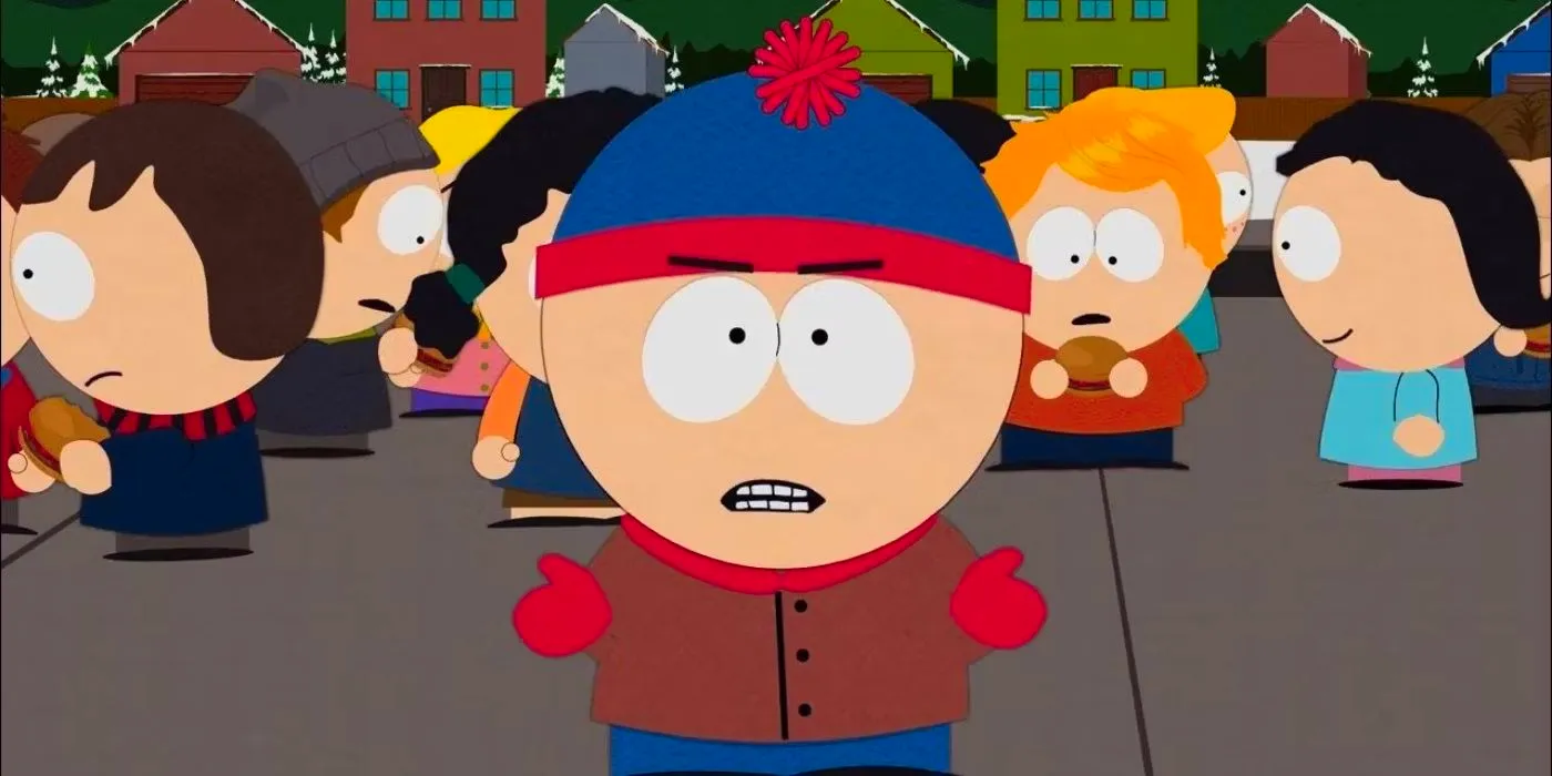 Stan stood on the playground looking angry in South Park Image