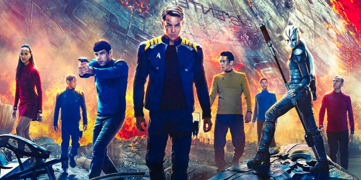 star trek beyond characters with the crashed uss enterprise Image