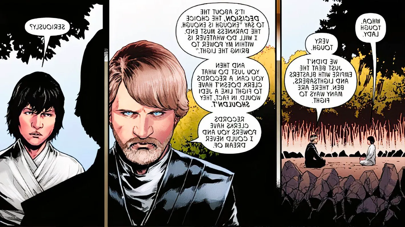 Star Wars #50, Luke tells Ben Solo that record clerks have power even Jedi can't dream of Image