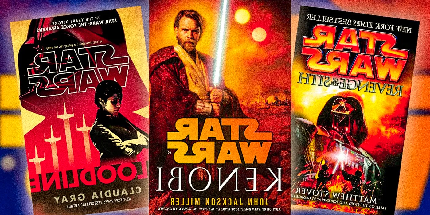 Star Wars book covers for Revenge of the Sith, Kenobi, and Bloodline Image