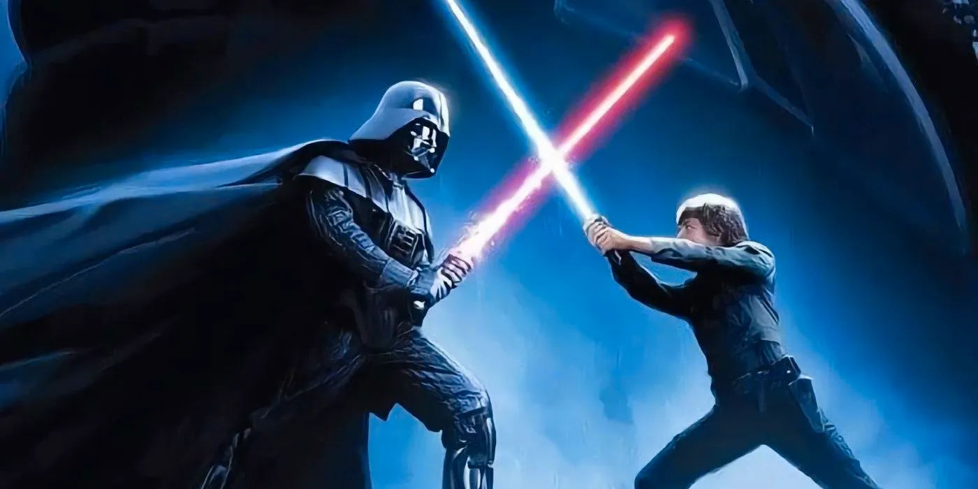 Star Wars Luke Skywalker and Darth Vader lightsaber duel Image