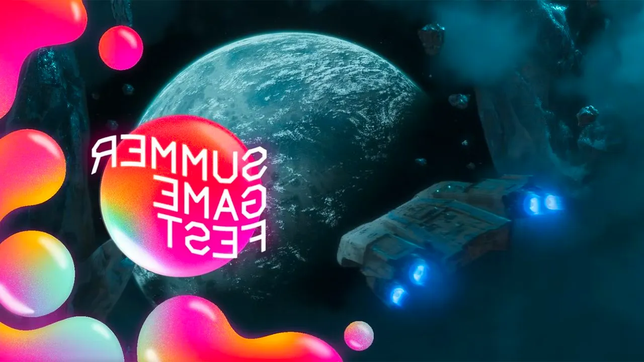 Star Wars Outlaws planet in space with a spaceship approaching. Summer Game Fest logo is splashed on the right. Image