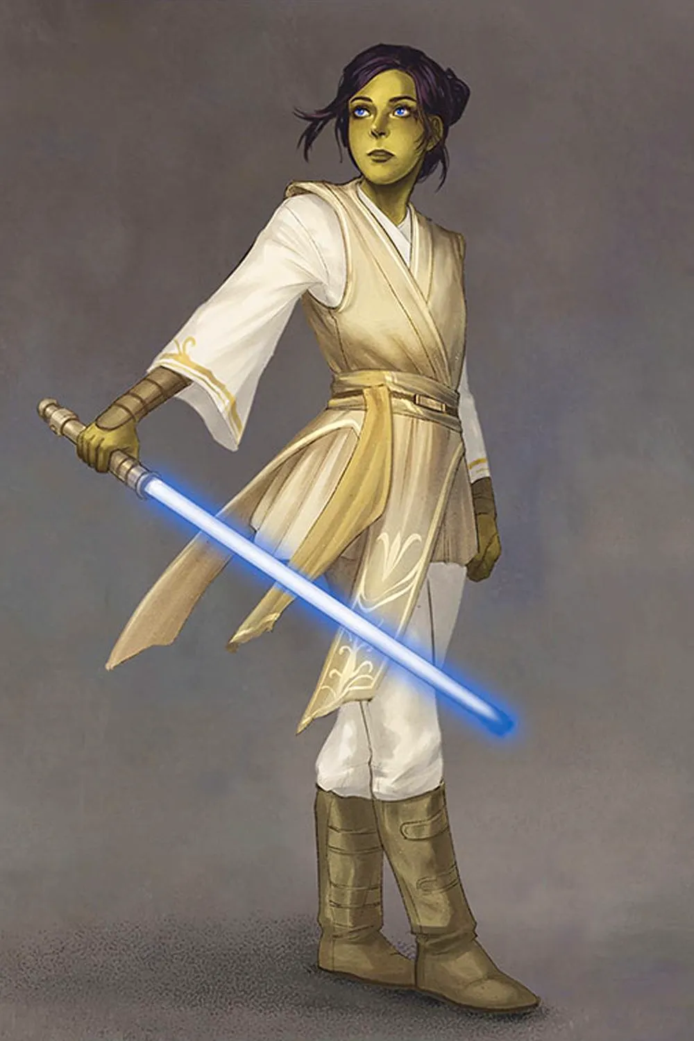 Star Wars the High Republic Vernestra Rwoh Wielding a Blue Lightsaber Image