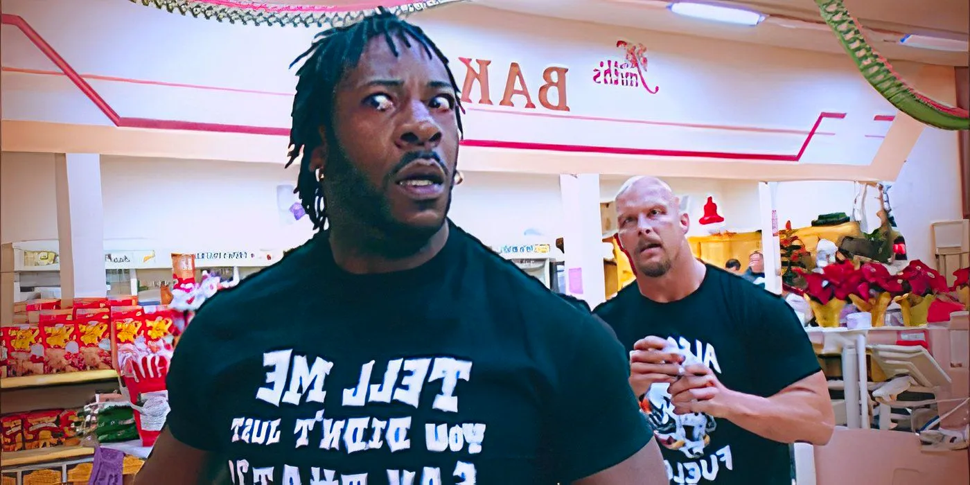 Steve Austin fights Booker T in a Supermarket Image