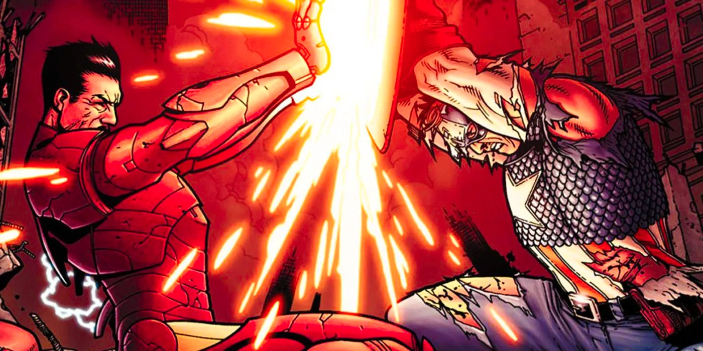 Steve Rogers' Captain America fighting Tony Stark's Iron Man in Marvel Comics' Civil War Image