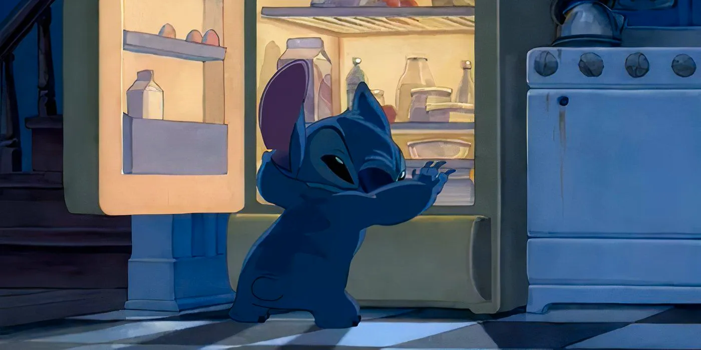 Stitch getting into the refrigerator in Lilo and Stitch Image