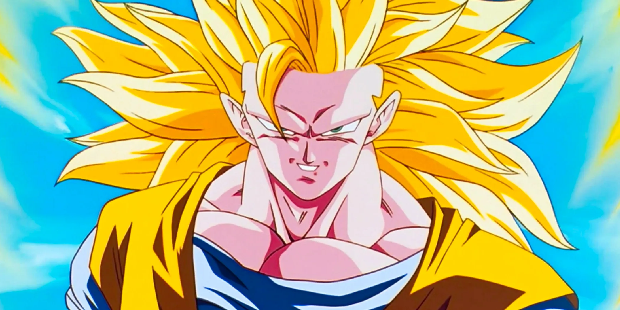 Super Saiyan 3 Goku in the Buu Saga in Dragon Ball Z with a slight smile on his face. Image