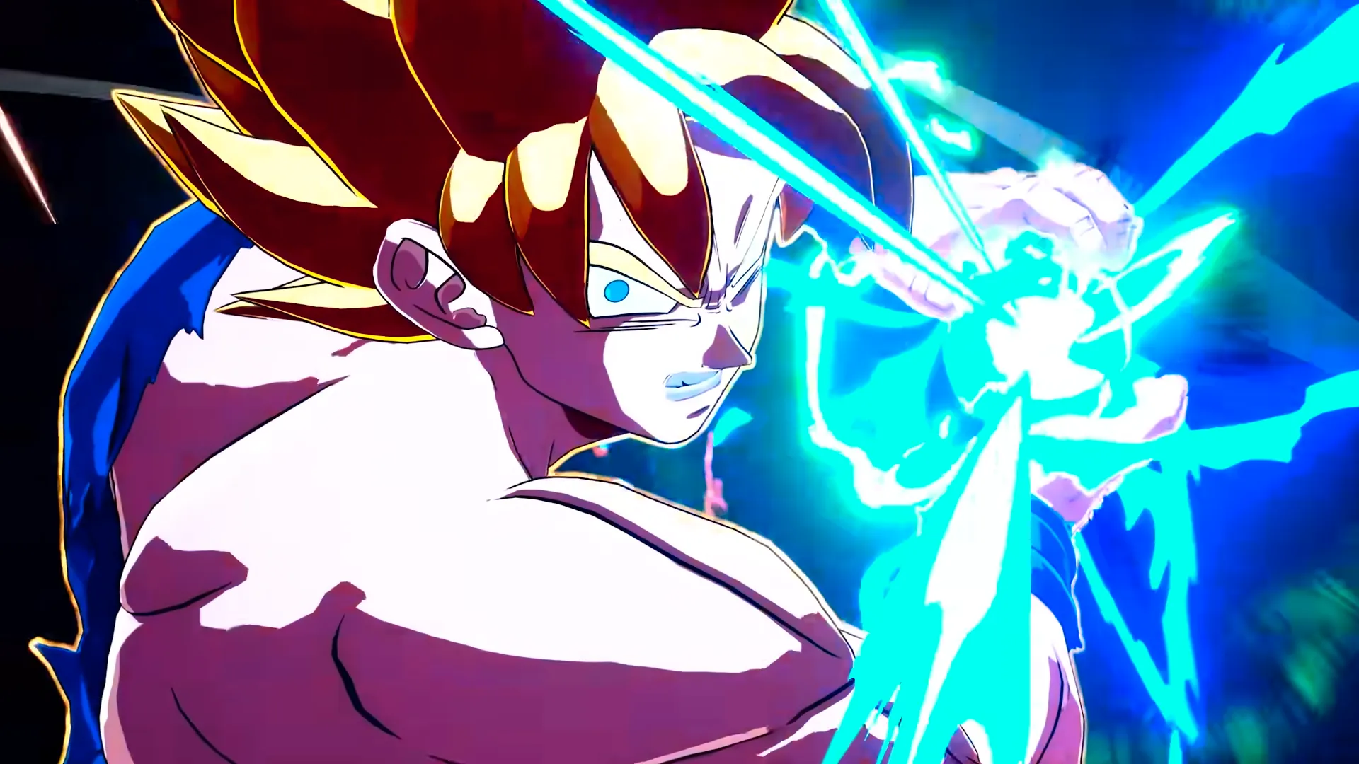 Super Saiyan Goku with blue energy between his hands in Dragon Ball: Sparking! Zero. Image