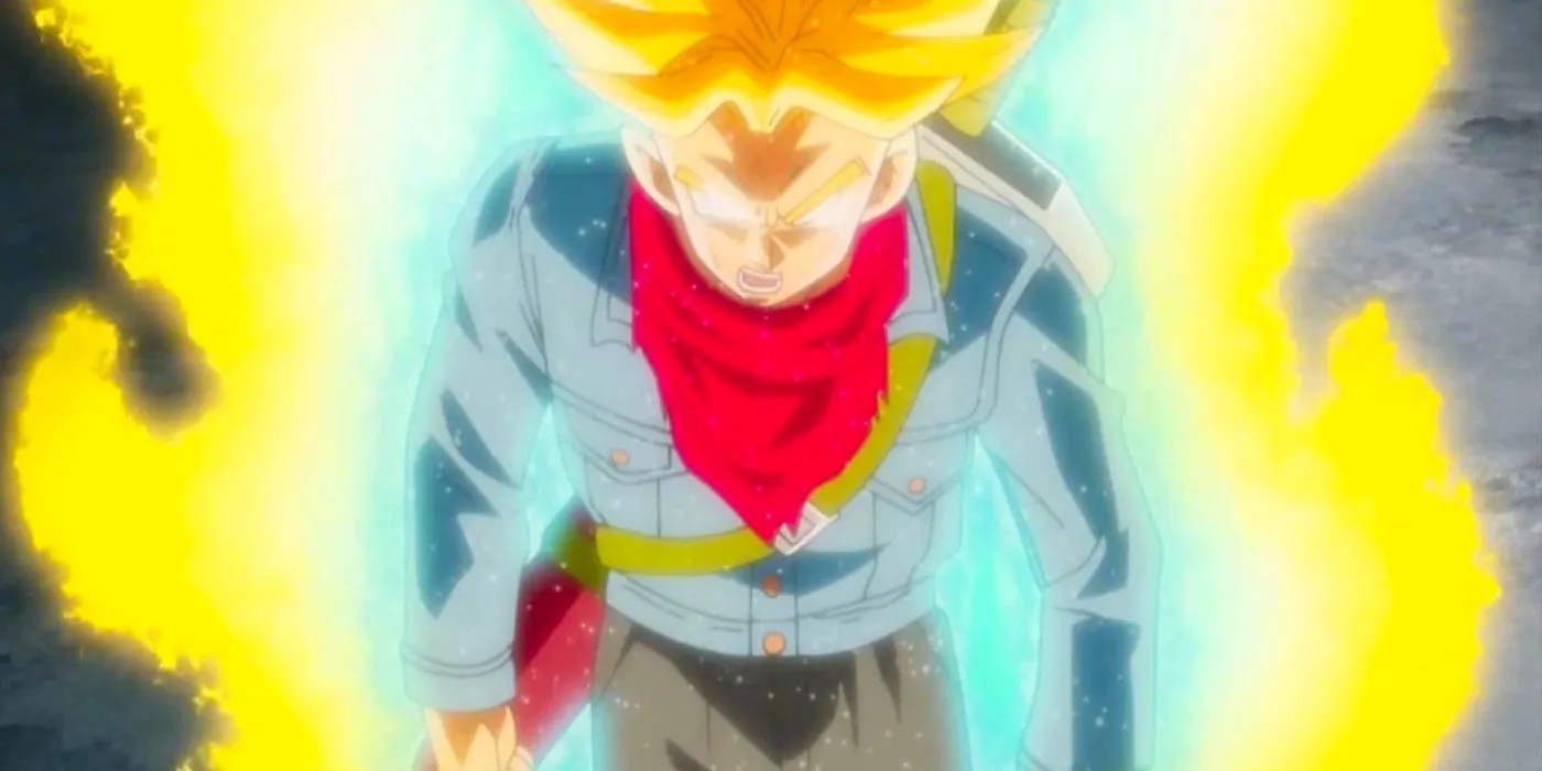 Super Saiyan Rage Trunks walks toward his foe with pure anger in his heart. Image