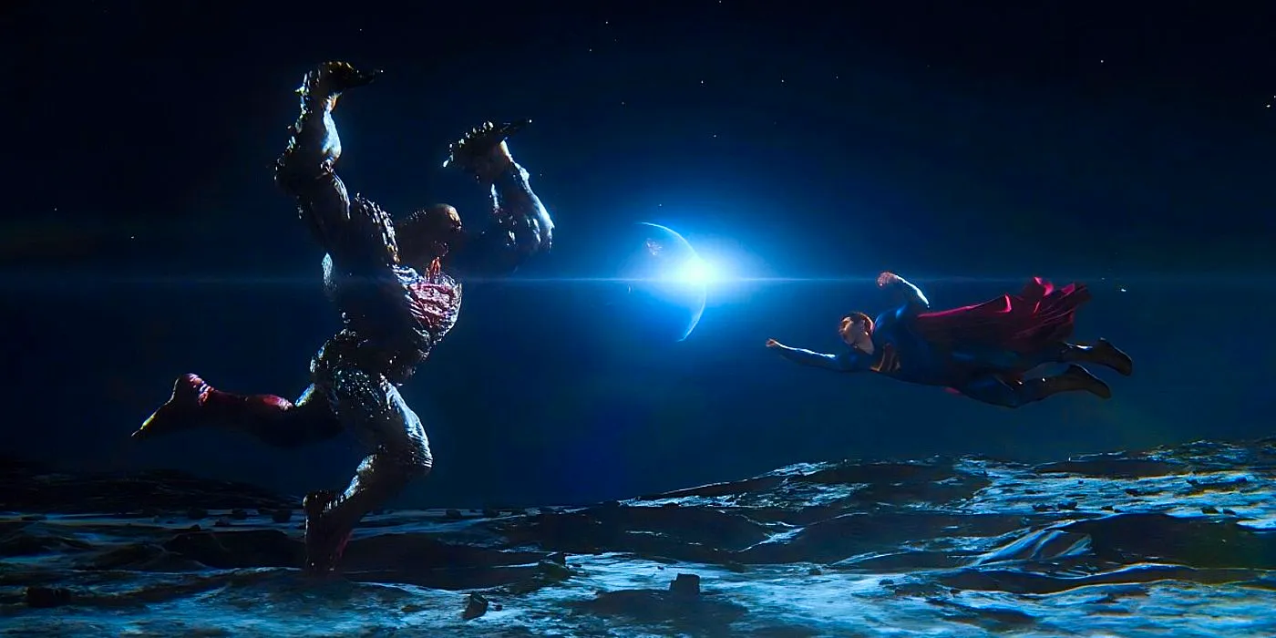 Superman and Doomsday rushing toward each other with Earth in the background in Superman & Lois season 3 Image