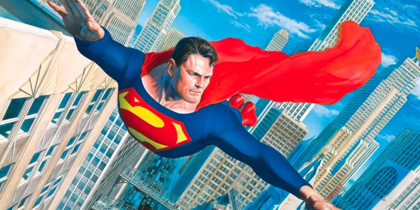 Superman can be seen flying through the skies of Metropolis in an image drawn by Alex Ross in DC Comics Image