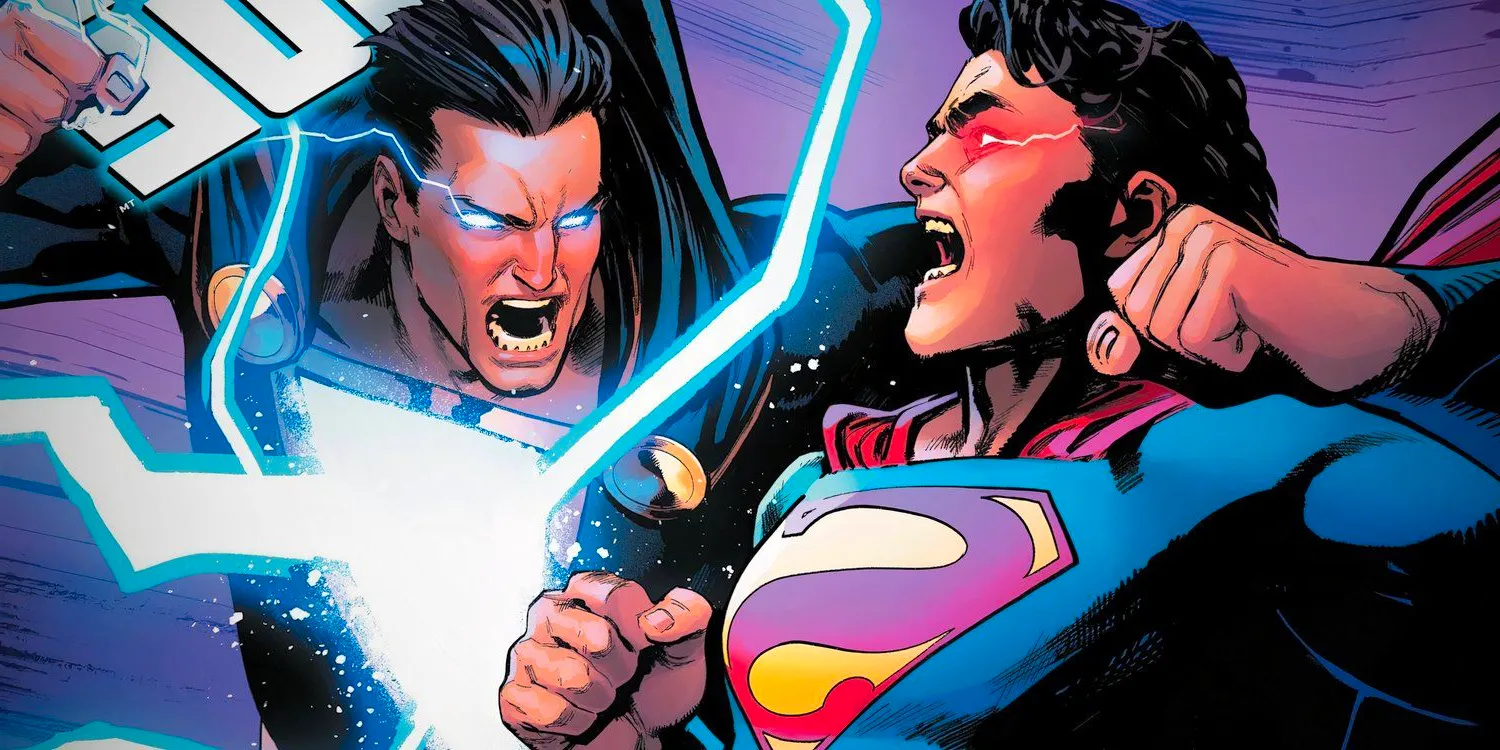 Superman Fighting Electric Black Adam in DC Comic Cover Art Image