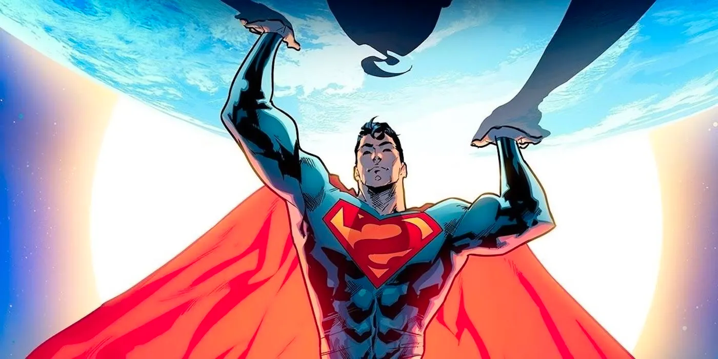 Superman holding up the Earth on the Superman Rebirth #20 Variant Cover by Jorge Jiminez and Alejandro Sanchez. Image