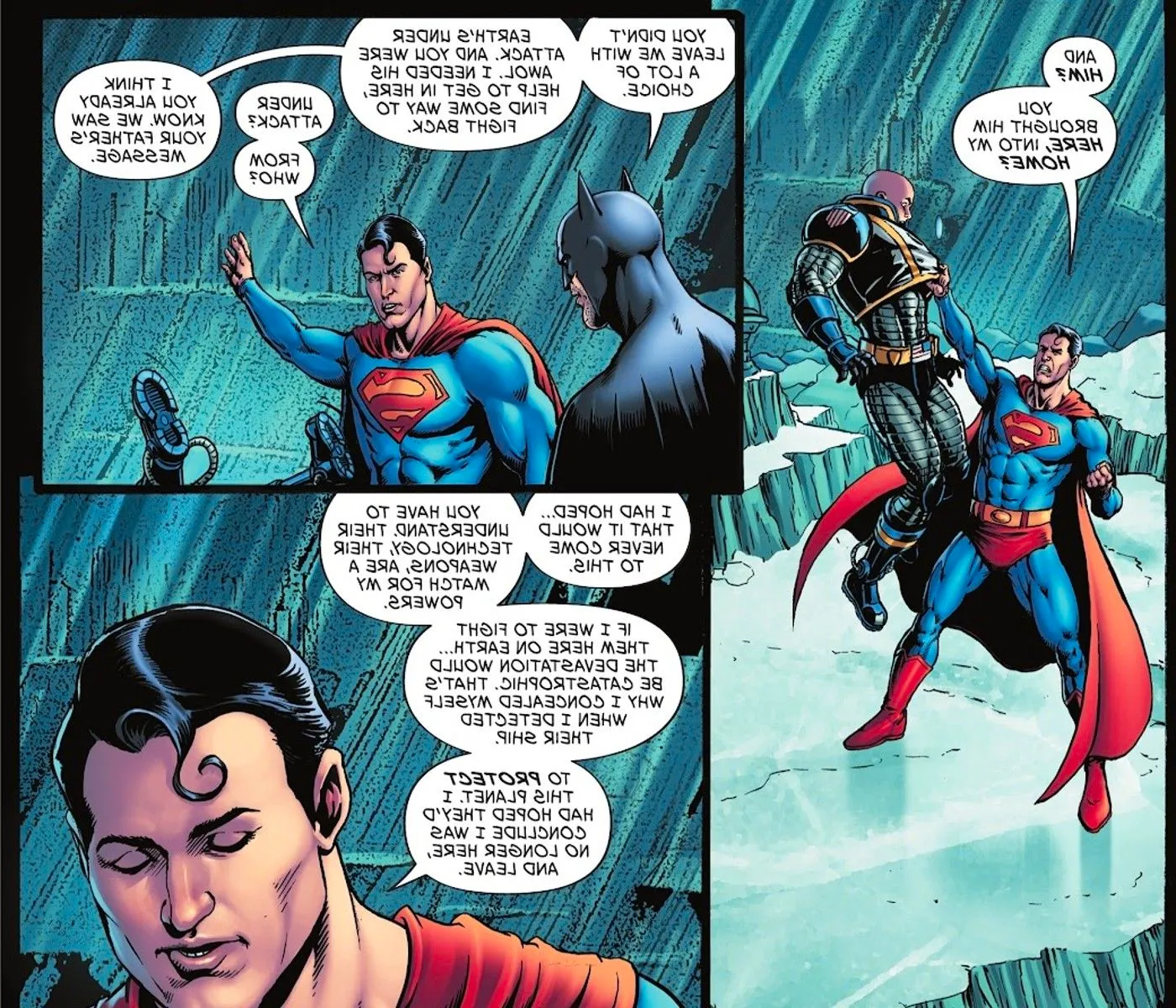 Superman in batman fortress Image