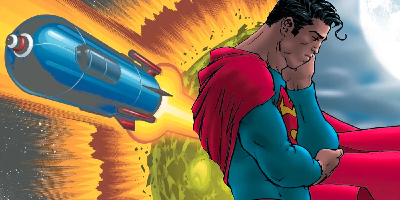 Superman Looking Sad with Exploding Krypton DC Image