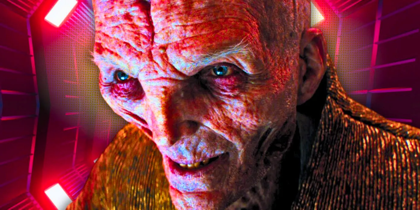 Supreme Leader Snoke looking sinister in Star Wars: The Last Jedi over an edited background Image