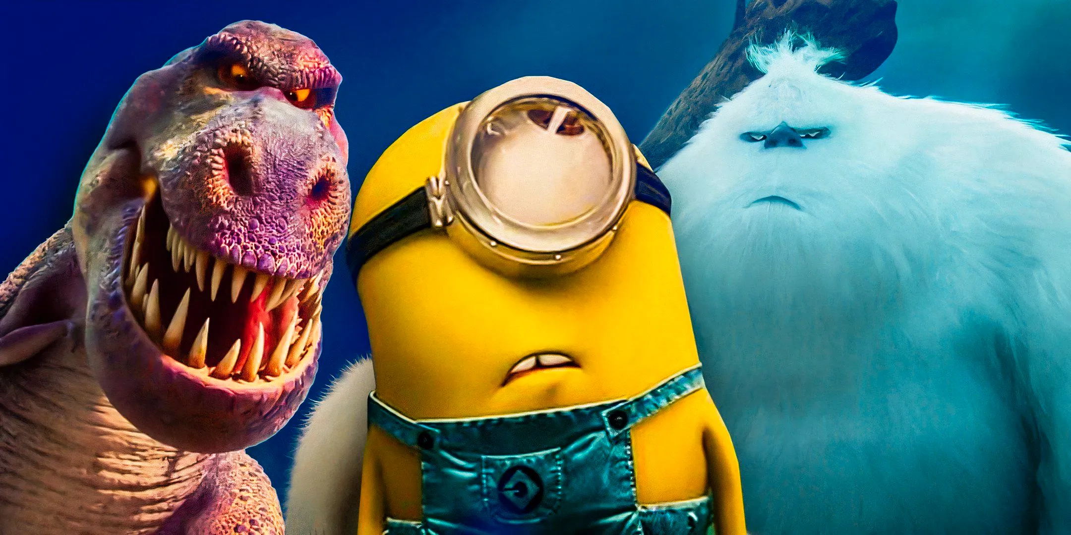 T Rex, Caveman and a Minion from the Despicable Me Franchise Image