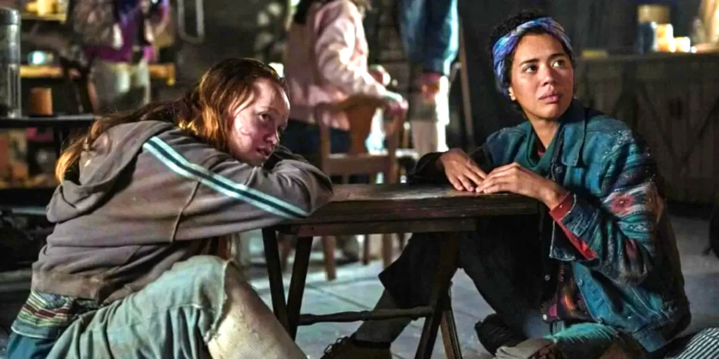 Taissa (Jasmin Savoy Brown) and Van (Liv Hewson) sitting at a table in Yellowjackets Image