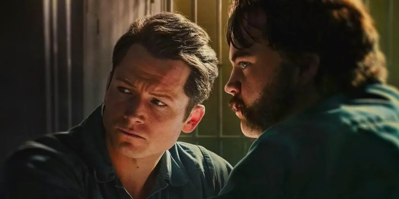 Taron Egerton and Paul Walter Hauser as Jimmy and Larry talking in Black Bird Image