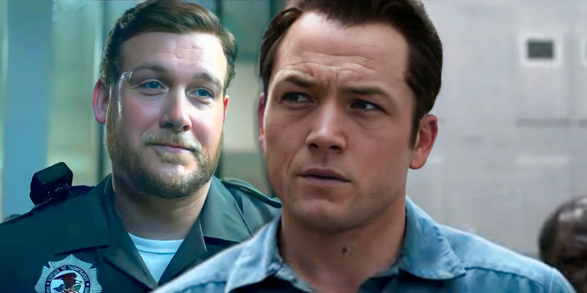 Taron Egerton as Jimmy and Joe Williamson as CO Carter in Black Bird Image