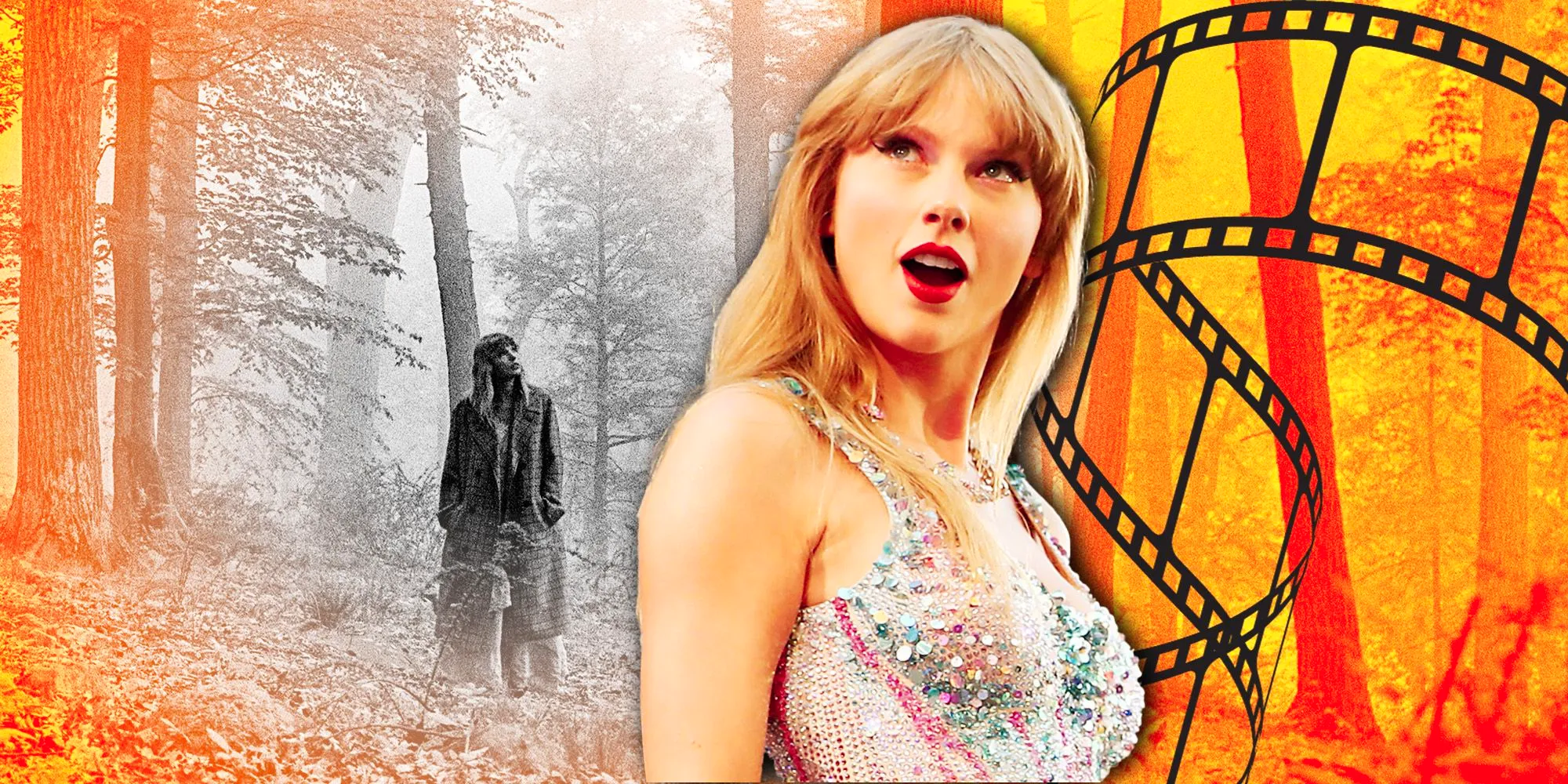 Taylor Swift over the Folklore album cover Image