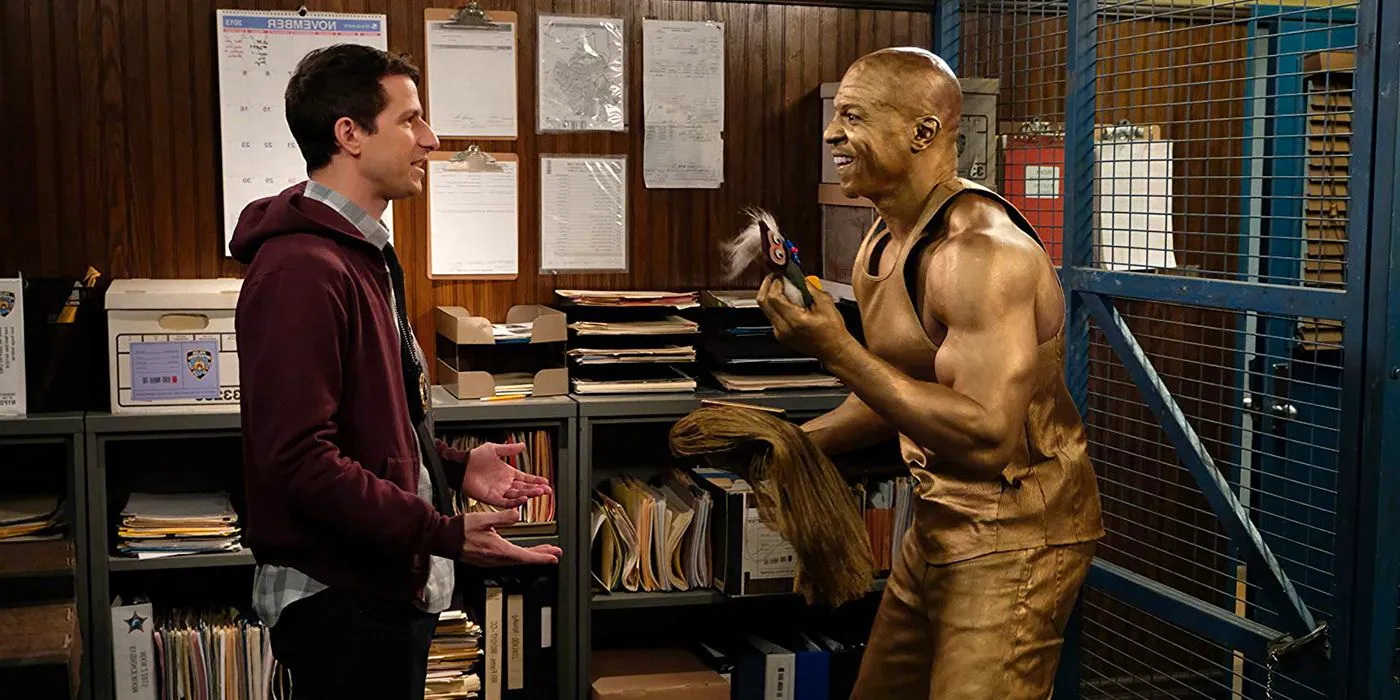 Terry painted in bronze yelling at Jake in Brooklyn Nine Nine Image