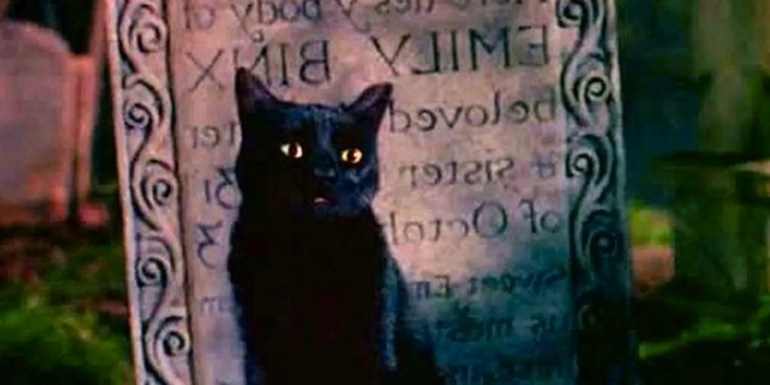 Thackery Binx on his sister's grave in Hocus Pocus Image