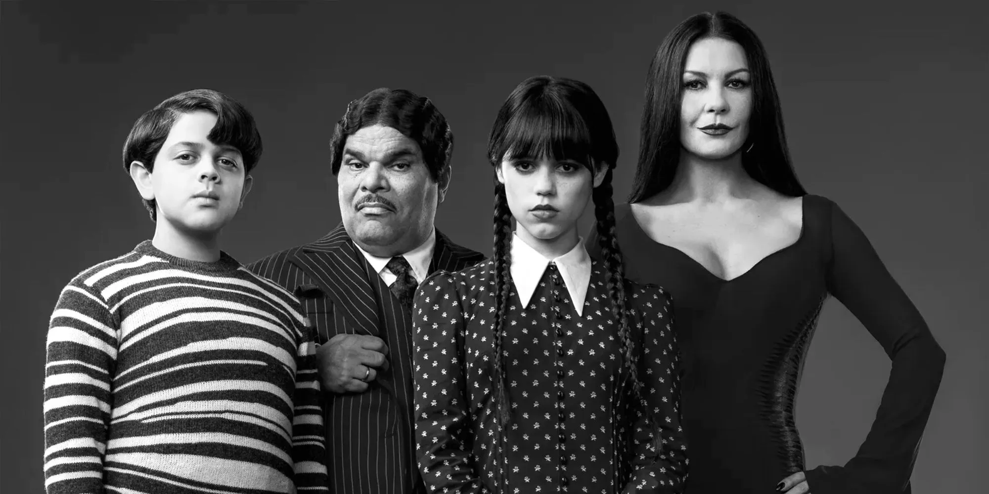 The Addams Family Wednesday cast, Morticia, Wednesday, Gomez, and Pugsley Image