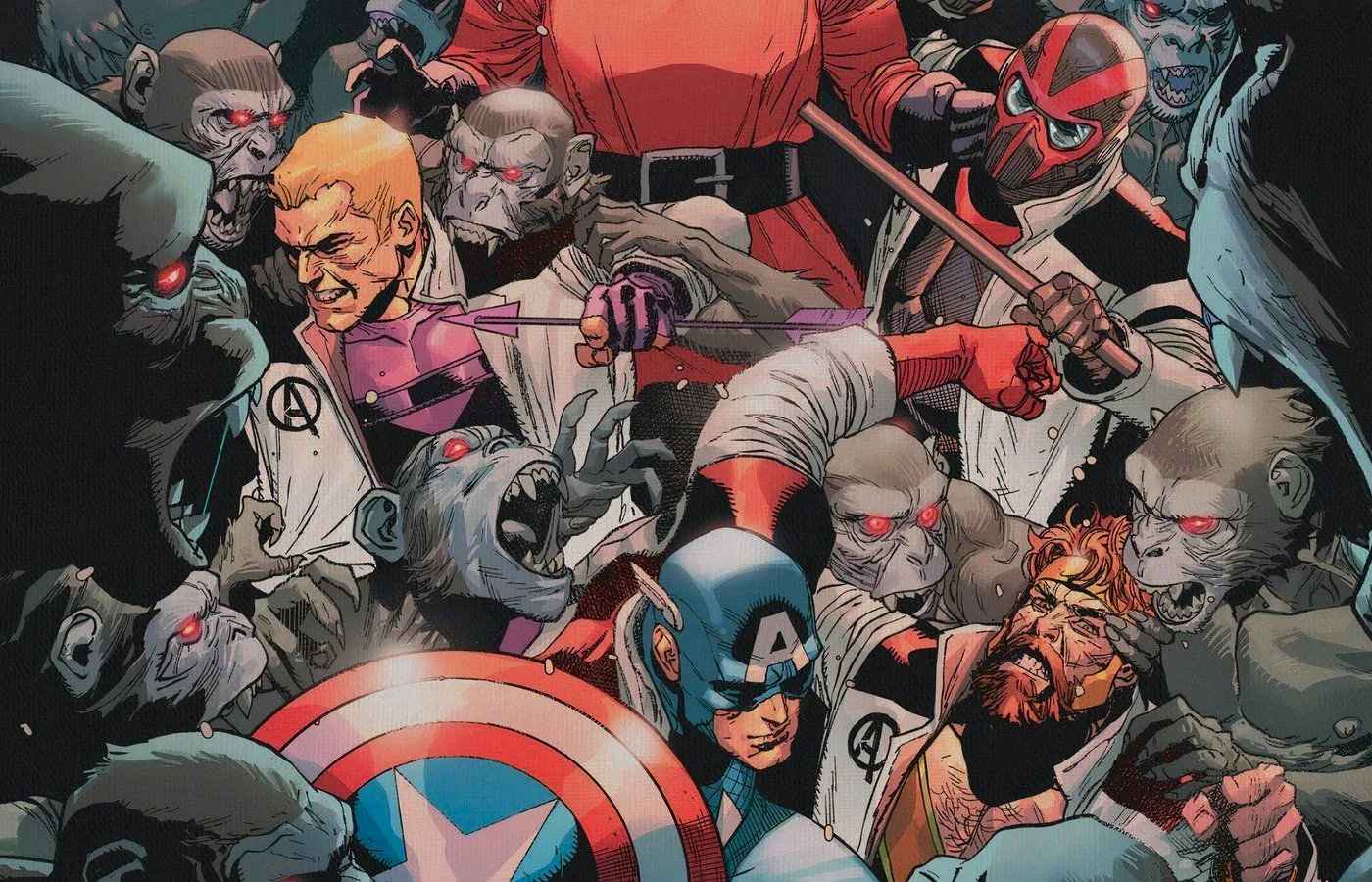 The Avengers fighting an army of monkey mutants. Image