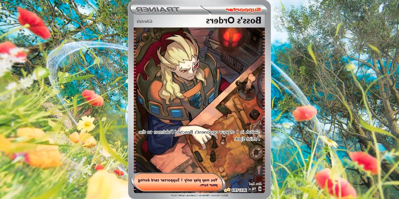 The 'Boss's Orders' Special Illustration Rare card with Ghetsis from the Pokémon TCG's Paldea Evolved expansion. Image