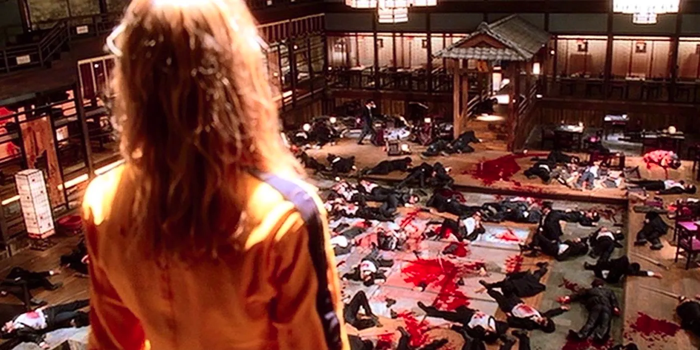 The Bride looking at the injured Crazy 88 in Kill Bill Vol. 1. Image