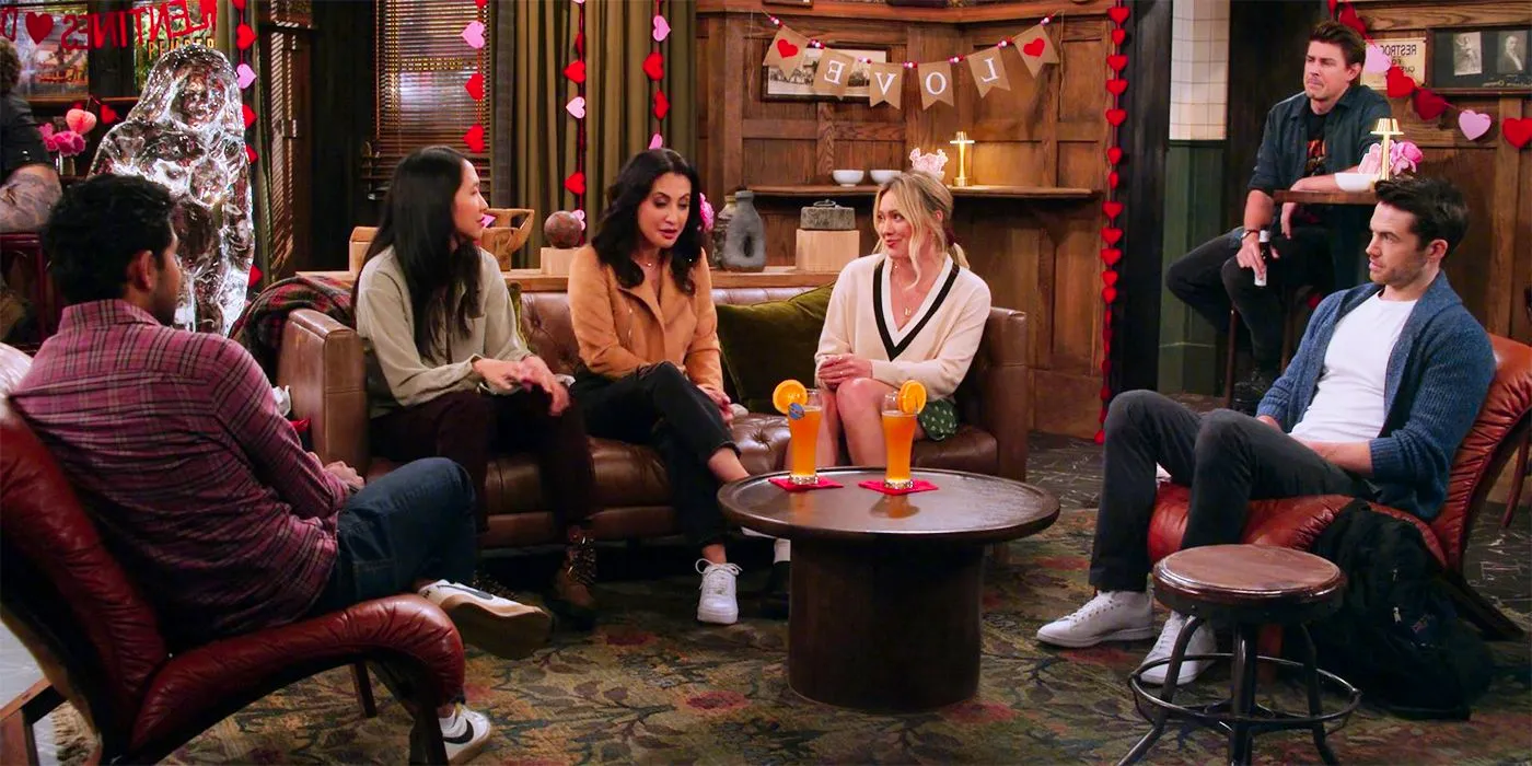 The cast of How I Met Your Father sitting around an apartment Image