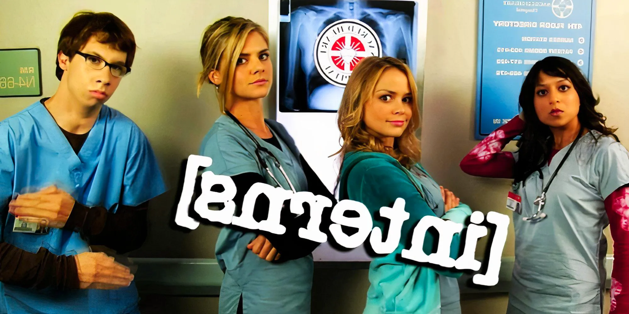 The cast of Scrubs: Interns posing for a poster Image