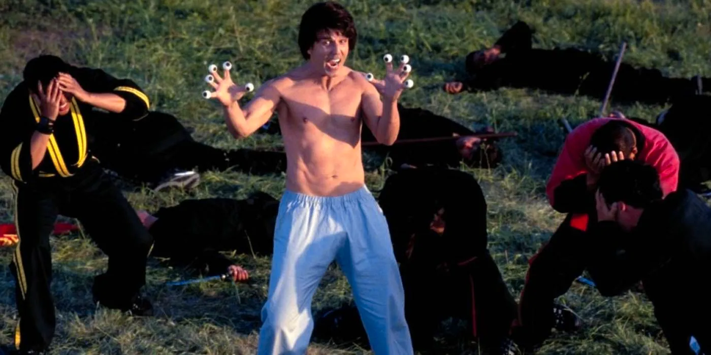 The Chosen One (Steve Oedekerk) fighting in a field in Kung Pow! Image