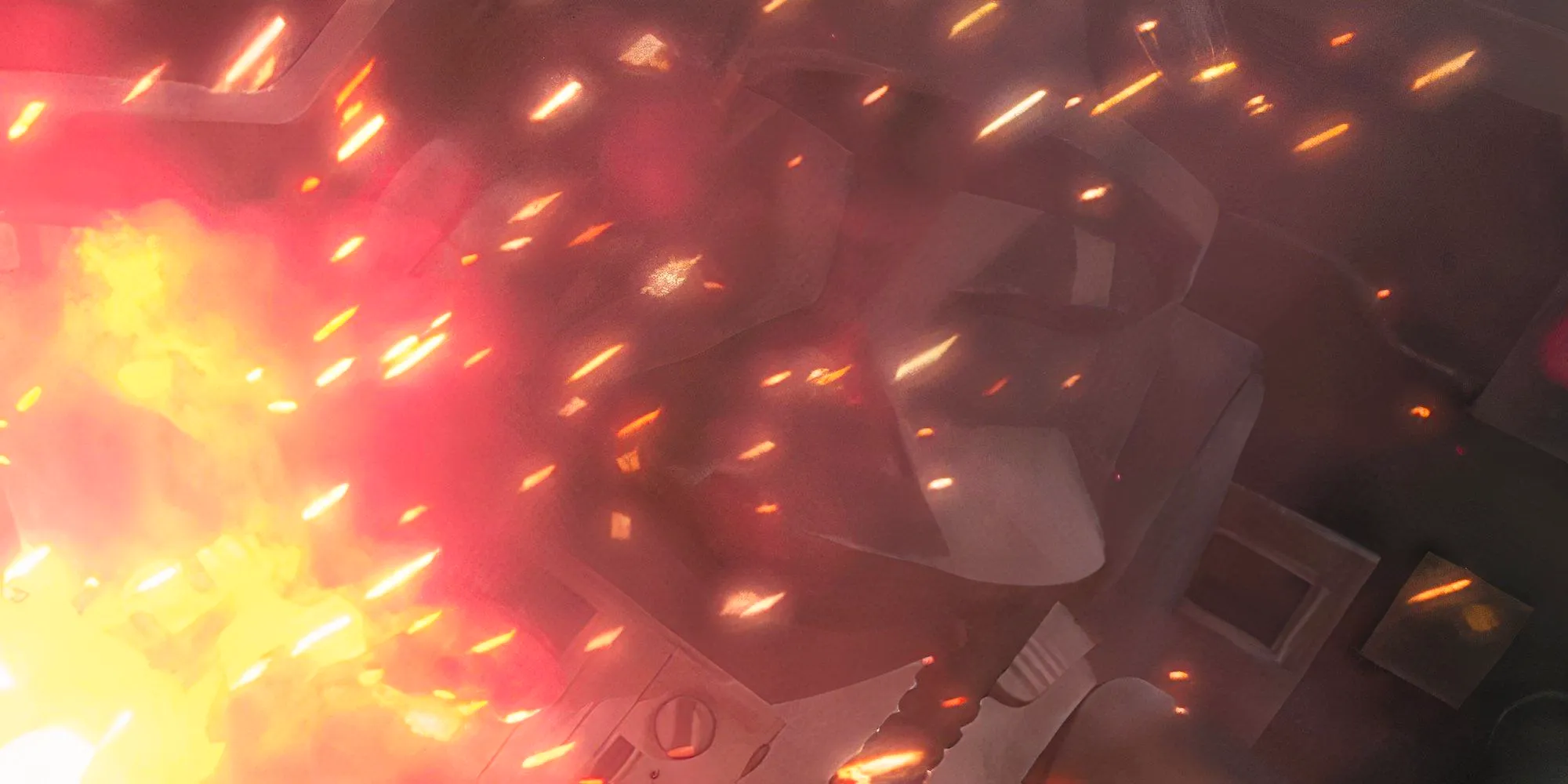 The clone pilot Tag bursts into flames inside his Y-wing after it crashes with another in Star Wars: The Clone Wars. Image