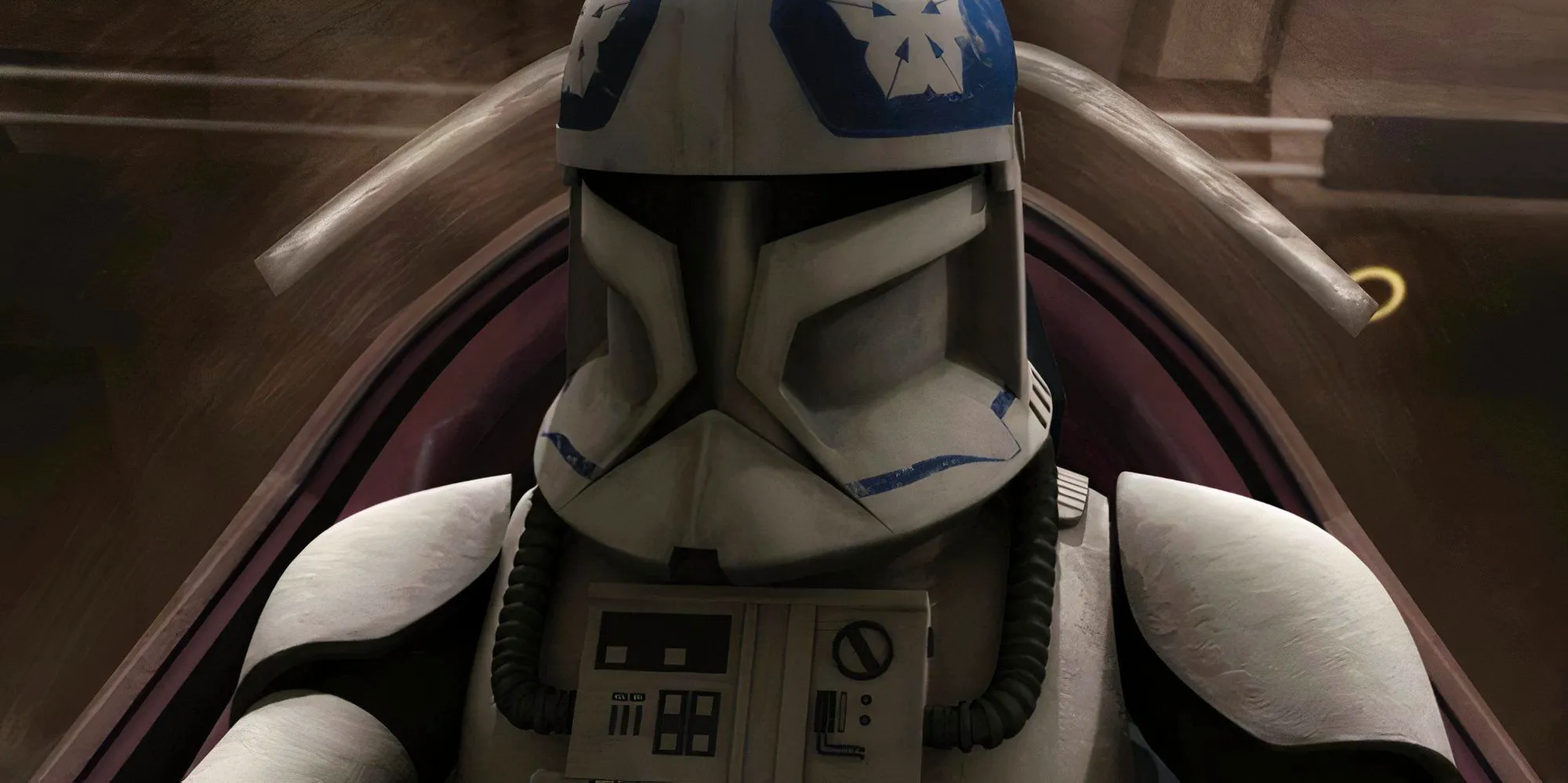 The clone pilot Tucker sits in the cockpit of his shuttle and prepares to fly in The Clone Wars. Image