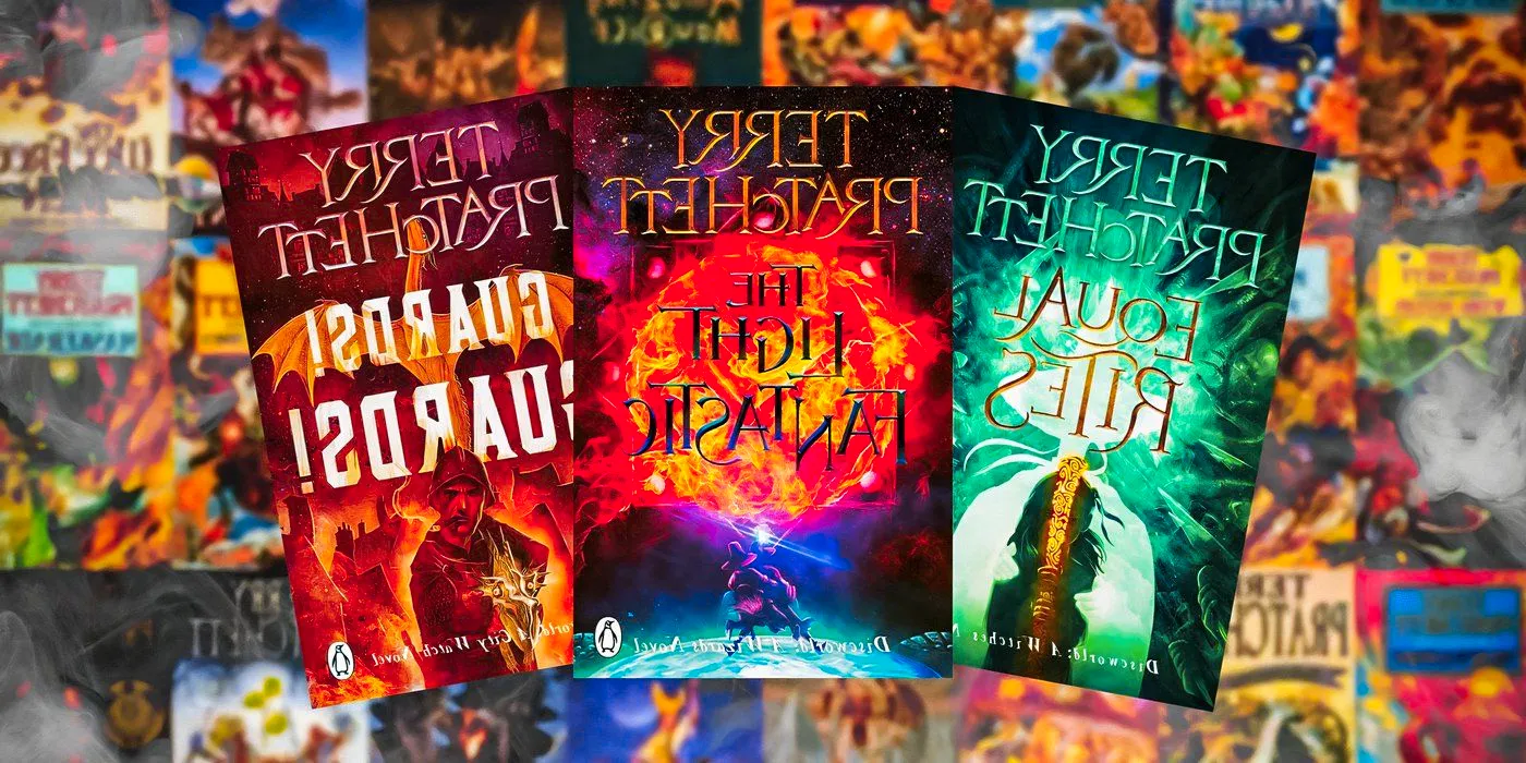 The covers of Equal Rites, The Light Fantastic, and Guards! Guards! by Terry Pratchett Image